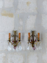 Load image into Gallery viewer, BACCARAT 19TH Gorgeous PAIR Wall Light Clear Crystal Drop Sconces Lyre
