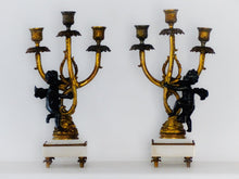 Load image into Gallery viewer, Gorgeous Antique Pair French Couple Cherub Candlestick gilded Bronze Patina 19TH
