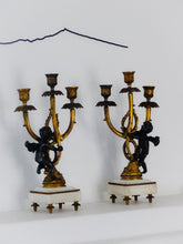 Load image into Gallery viewer, Gorgeous Antique Pair French Couple Cherub Candlestick gilded Bronze Patina 19TH
