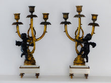 Load image into Gallery viewer, Gorgeous Antique Pair French Couple Cherub Candlestick gilded Bronze Patina 19TH
