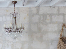 Load image into Gallery viewer, Gorgeous Vintage French Basket Chandelier 6 Fires Clear Drops Prisms Cup 1950
