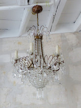 Load image into Gallery viewer, Gorgeous Vintage French Basket Chandelier 6 Fires Clear Drops Prisms Cup 1950
