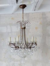 Load image into Gallery viewer, Gorgeous Vintage French Basket Chandelier 6 Fires Clear Drops Prisms Cup 1950
