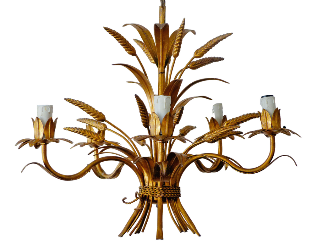 HANS KOGL St Gilded Chandelier Ceiling 70's Hollywood Regency Mid Century Wheat