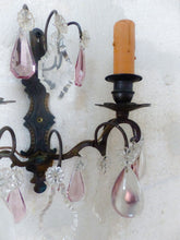 Load image into Gallery viewer, Charming 19TH Gorgeous PAIR Wall Light Bronze &amp; Clear Crystal Drop Sconces
