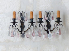 Load image into Gallery viewer, Charming 19TH Gorgeous PAIR Wall Light Bronze &amp; Clear Crystal Drop Sconces
