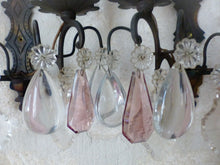 Load image into Gallery viewer, Charming 19TH Gorgeous PAIR Wall Light Bronze &amp; Clear Crystal Drop Sconces
