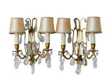 Load image into Gallery viewer, 19TH Gorgeous antique PAIR Wall Light Clear Crystal Drop Sconces Lyre Prisms
