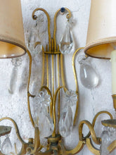 Load image into Gallery viewer, 19TH Gorgeous antique PAIR Wall Light Clear Crystal Drop Sconces Lyre Prisms
