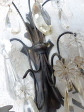 Load image into Gallery viewer, 1900 Gorgeous antique PAIR Wall Light Clear Crystal Drop Sconces Prisms Bronze
