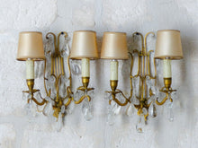 Load image into Gallery viewer, 19TH Gorgeous antique PAIR Wall Light Clear Crystal Drop Sconces Lyre Prisms
