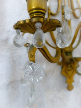 Load image into Gallery viewer, 19TH Gorgeous antique PAIR Wall Light Clear Crystal Drop Sconces Lyre Prisms
