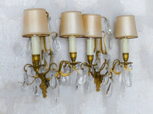 Load image into Gallery viewer, 19TH Gorgeous antique PAIR Wall Light Clear Crystal Drop Sconces Lyre Prisms
