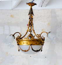 Load image into Gallery viewer, 19TH Antique French 3 Arms Ormolu Bronze Brass Chandelier Cut Crystal Ceiling
