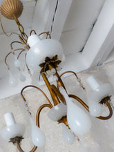 Load image into Gallery viewer, Antique Chandelier White Opaline Drops cup beads 1930 Murano Rare 3 lights
