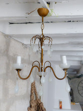 Load image into Gallery viewer, Antique Chandelier White Opaline Drops cup beads 1930 Murano Rare 3 lights
