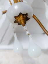 Load image into Gallery viewer, Antique Chandelier White Opaline Drops cup beads 1930 Murano Rare 3 lights
