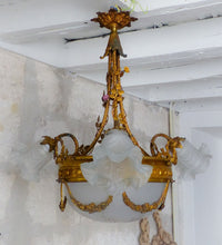 Load image into Gallery viewer, 19TH Antique French 3 Arms Ormolu Bronze Brass Chandelier Cut Crystal Ceiling
