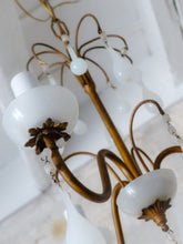 Load image into Gallery viewer, Antique Chandelier White Opaline Drops cup beads 1930 Murano Rare 3 lights
