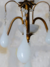 Load image into Gallery viewer, Antique Chandelier White Opaline Drops cup beads 1930 Murano Rare 3 lights
