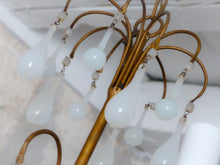 Load image into Gallery viewer, Antique Chandelier White Opaline Drops cup beads 1930 Murano Rare 3 lights
