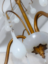 Load image into Gallery viewer, Antique Chandelier White Opaline Drops cup beads 1930 Murano Rare 3 lights
