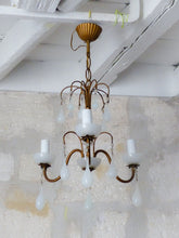 Load image into Gallery viewer, Antique Chandelier White Opaline Drops cup beads 1930 Murano Rare 3 lights
