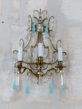 Load image into Gallery viewer, MURANO Antique Wall Light Aqua Blue Opaline Drops Crystal Prisms 1930 Chandelier
