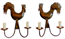 Load image into Gallery viewer, Gorgeous 1950 Pair Wall Lights Brass Rooster Atelier Cerenne of Vallauris
