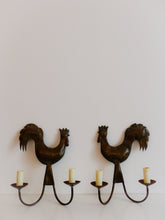 Load image into Gallery viewer, Gorgeous 1950 Pair Wall Lights Brass Rooster Atelier Cerenne of Vallauris
