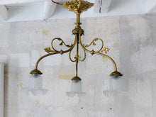 Load image into Gallery viewer, Gorgeous French Gilded Bronze Napoleon III Chandelier 3 fires Glass Shades 19TH
