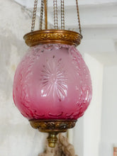 Load image into Gallery viewer, Gorgeous French Lantern Baccarat Style 1900 Brass Chandelier Ceiling Pink Glass
