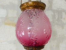 Load image into Gallery viewer, Gorgeous French Lantern Baccarat Style 1900 Brass Chandelier Ceiling Pink Glass
