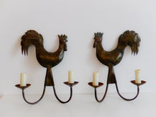 Load image into Gallery viewer, Gorgeous 1950 Pair Wall Lights Brass Rooster Atelier Cerenne of Vallauris
