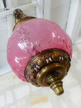 Load image into Gallery viewer, Gorgeous French Lantern Baccarat Style 1900 Brass Chandelier Ceiling Pink Glass
