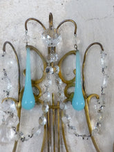 Load image into Gallery viewer, MURANO Antique Wall Light Aqua Blue Opaline Drops Crystal Prisms 1930 Chandelier
