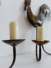 Load image into Gallery viewer, Gorgeous 1950 Pair Wall Lights Brass Rooster Atelier Cerenne of Vallauris
