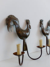 Load image into Gallery viewer, Gorgeous 1950 Pair Wall Lights Brass Rooster Atelier Cerenne of Vallauris
