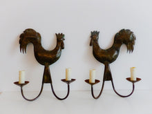 Load image into Gallery viewer, Gorgeous 1950 Pair Wall Lights Brass Rooster Atelier Cerenne of Vallauris
