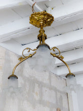 Load image into Gallery viewer, Gorgeous French Gilded Bronze Napoleon III Chandelier 3 fires Glass Shades 19TH
