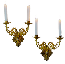 Load image into Gallery viewer, Antique FRENCH Pair Gilded Bronze Wall Light Sconce Candlestick 19TH Church
