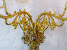 Load image into Gallery viewer, Antique FRENCH Pair Gilded Bronze Wall Light Sconce Candlestick 19TH Church
