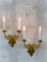 Load image into Gallery viewer, Antique FRENCH Pair Gilded Bronze Wall Light Sconce Candlestick 19TH Church
