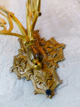 Load image into Gallery viewer, Antique FRENCH Pair Gilded Bronze Wall Light Sconce Candlestick 19TH Church
