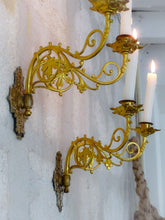 Load image into Gallery viewer, Antique FRENCH Pair Gilded Bronze Wall Light Sconce Candlestick 19TH Church
