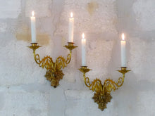 Load image into Gallery viewer, Antique FRENCH Pair Gilded Bronze Wall Light Sconce Candlestick 19TH Church
