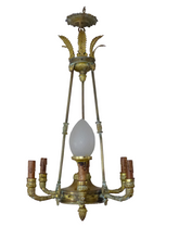 Load image into Gallery viewer, Antique French 6 Arms Church Religious Ormolu Bronze Chandelier Ceiling 19TH
