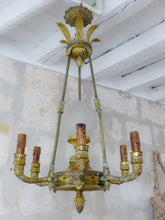 Load image into Gallery viewer, Antique French 6 Arms Church Religious Ormolu Bronze Chandelier Ceiling 19TH
