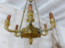 Load image into Gallery viewer, Antique French 6 Arms Church Religious Ormolu Bronze Chandelier Ceiling 19TH
