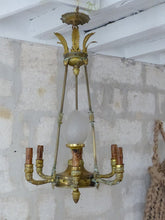 Load image into Gallery viewer, Antique French 6 Arms Church Religious Ormolu Bronze Chandelier Ceiling 19TH
